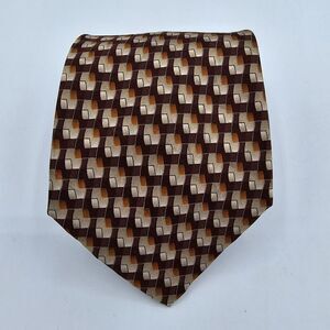 Necktie Mens Vintage Arrow Burgundy Tan Squared Neck Tie 58 X 4, 100% Silk